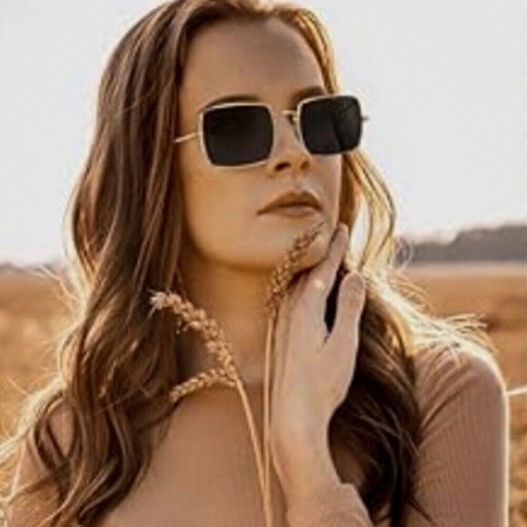 Vintage Polygon Gold Wire Metal Frame Shades Square Trendy Luxury Sunglasses - Picture 4 of 8